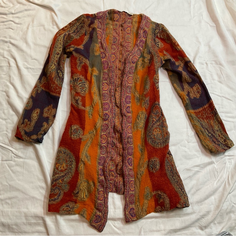 Vibrant Red and Orange Cardigan Sweater with Textured Knit